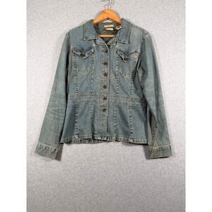 Axcess Liz Claiborne Women's Large Stretch Denim Jean Jacket Y2K Fitted 3978